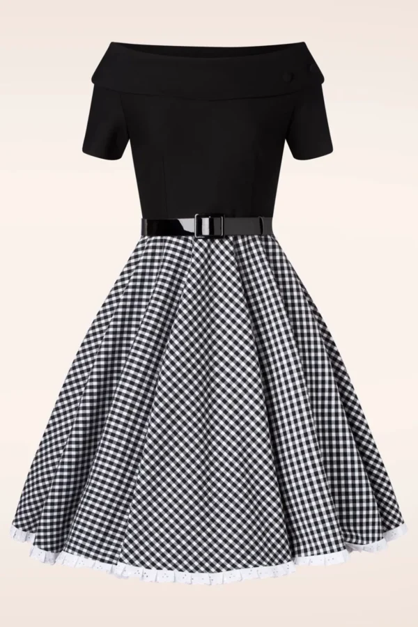 Brigitte Gingham Swing Jurk In Zwart En Wit-Glamour Bunny Online