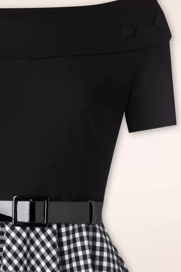 Brigitte Gingham Swing Jurk In Zwart En Wit-Glamour Bunny Online