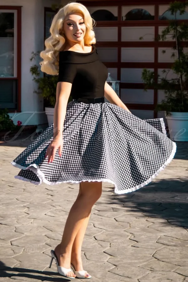 Brigitte Gingham Swing Jurk In Zwart En Wit-Glamour Bunny Online