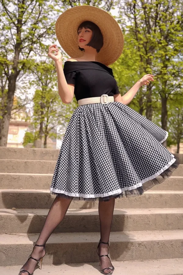 Brigitte Gingham Swing Jurk In Zwart En Wit-Glamour Bunny Online
