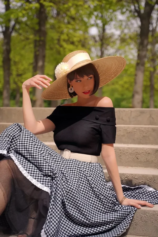 Brigitte Gingham Swing Jurk In Zwart En Wit-Glamour Bunny Online