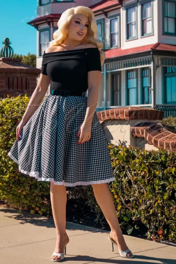 Brigitte Gingham Swing Jurk In Zwart En Wit-Glamour Bunny Online
