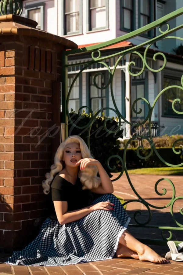 Brigitte Gingham Swing Jurk In Zwart En Wit-Glamour Bunny Online