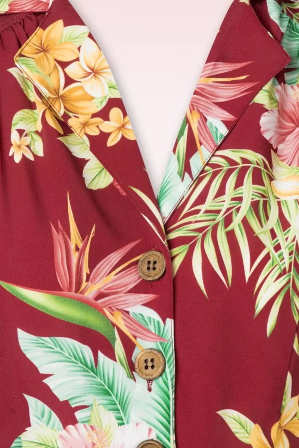 Charlene Honolulu Blouse-Jurk In Bordeauxrood-Rock N Romance New