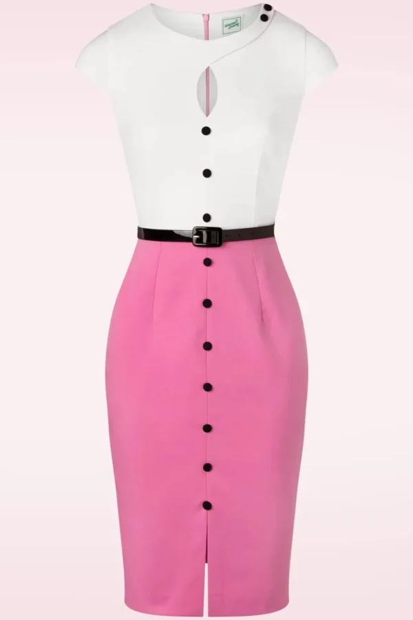 De Sienna Pencil Jurk In Flamingoroze En Wit-Glamour Bunny Best