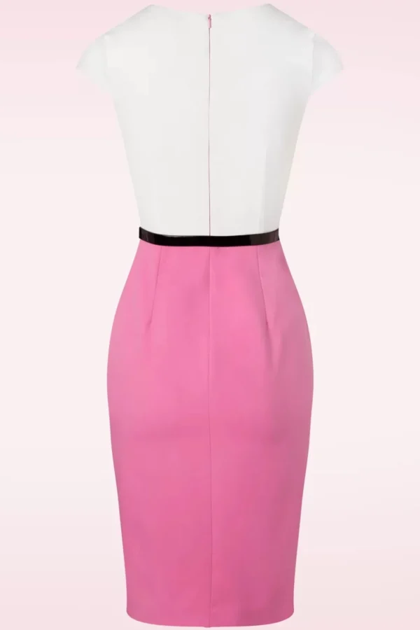 De Sienna Pencil Jurk In Flamingoroze En Wit-Glamour Bunny Best