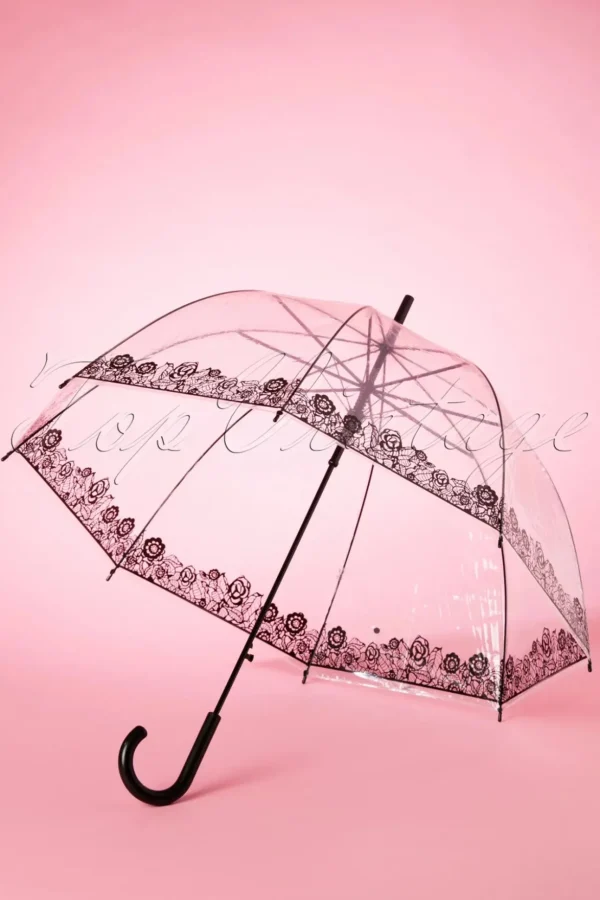 Dentelle Flower Transparante Koepelparaplu In Zwart-So Rainy Best