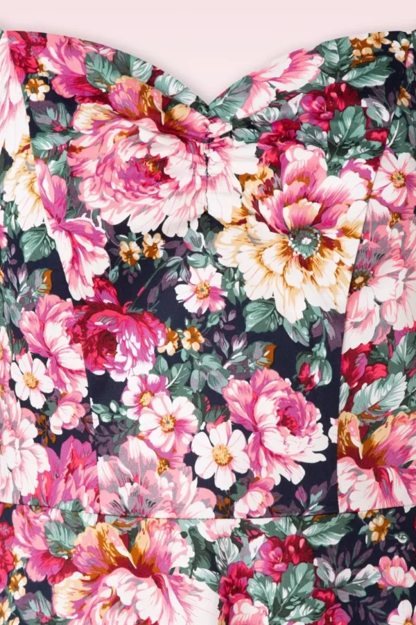 Flower Show Off Shoulder Swing Jurk In Roze-Banned Retro Hot