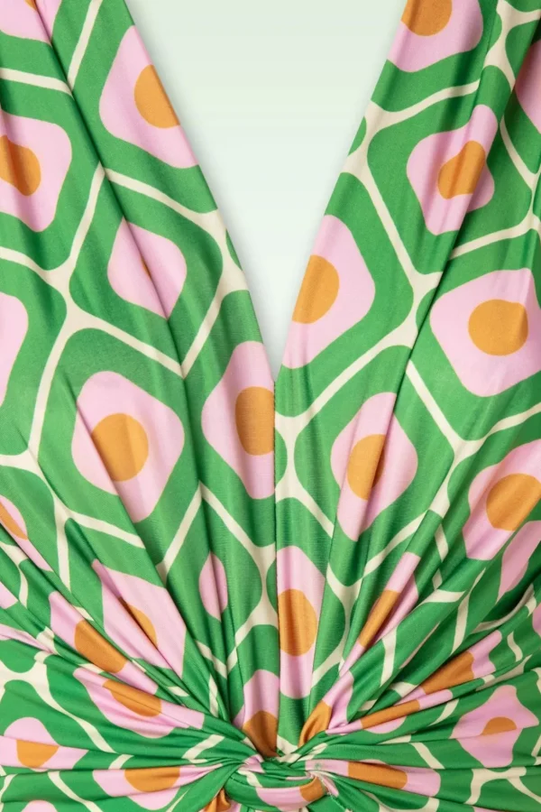 Indy Maxi Jurk Geo Print In Groen-Vintage Chic for Topvintage Store