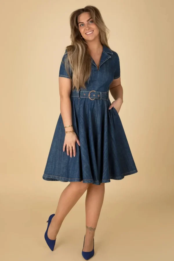 Jodie Swing Jurk In Blauw-Rock-a-Booty Discount