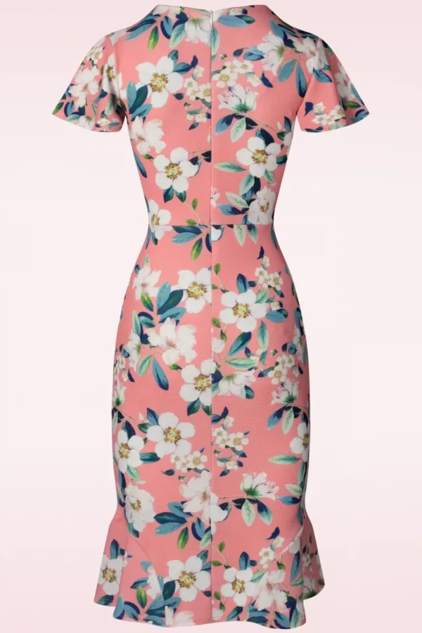 Katie Pencil Jurk Met Bloemenprint In Perzik-Vintage Chic for Topvintage Best Sale