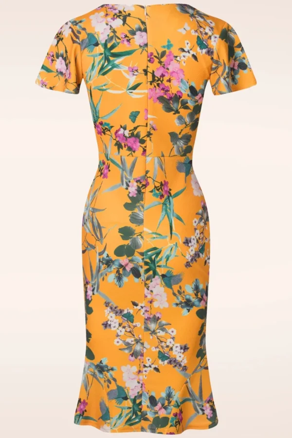 Katie Tropical Pencil Jurk In Mosterd-Vintage Chic for Topvintage Discount