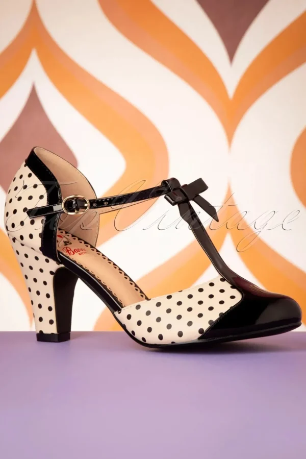 Kelly Lee T-Strap Pumps In Zwart En Blush-Banned Retro Store