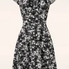 Keri Bloemen Flare Jurk In Zwart-Vixen Clearance