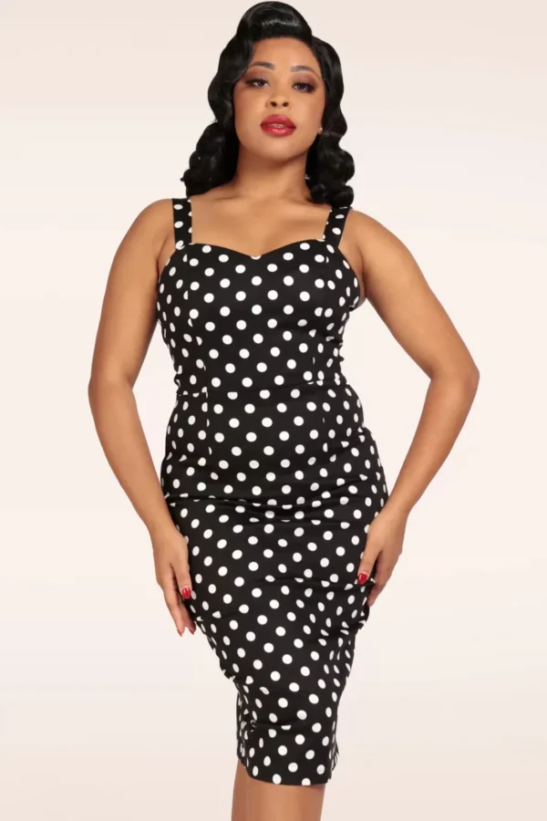 Lilla Polka Peplum Pencil Jurk In Zwart-Collectif Clothing Shop