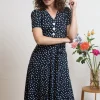 Magnolia Polka Dot Jurk In Marineblauw-Very Cherry Cheap