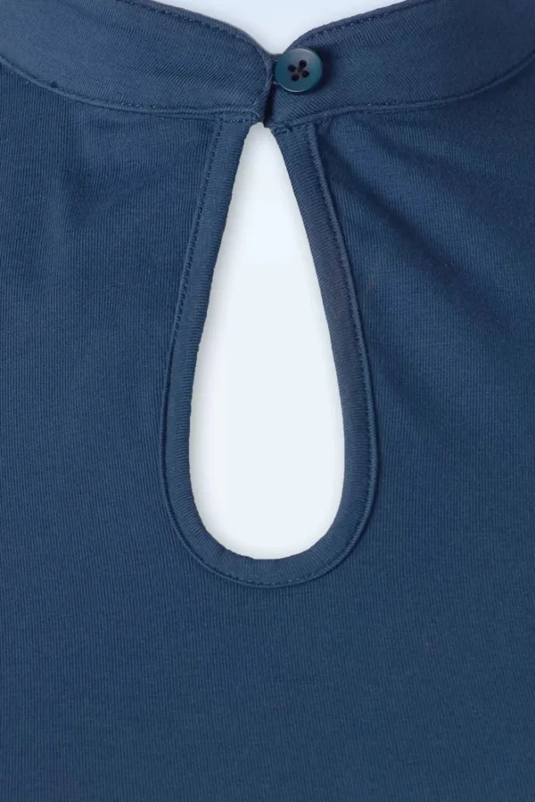 Mandarin Collar Top In Marineblauw-Banned Retro Best