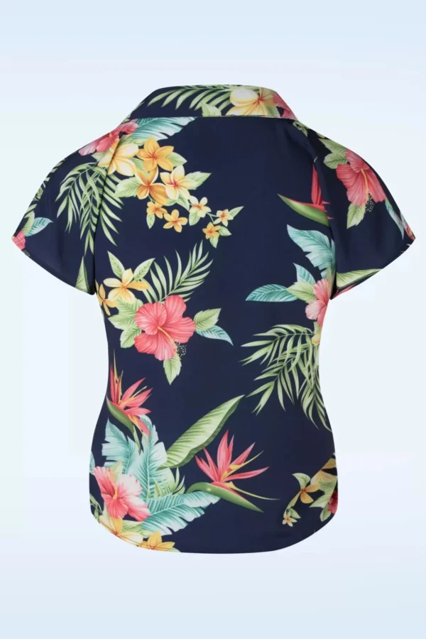 Maria Tuck In Or Tie Up Blouse In Honolulu Marineblauw-Rock N Romance Shop