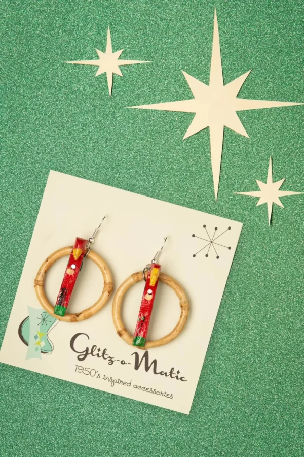 Papegaai Bamboe Oorringen In Rood-Glitz-o-Matic Best Sale