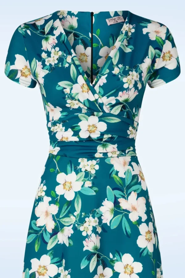 Rinda Bloemen Maxi Jurk In Blauw-Vintage Chic for Topvintage Best