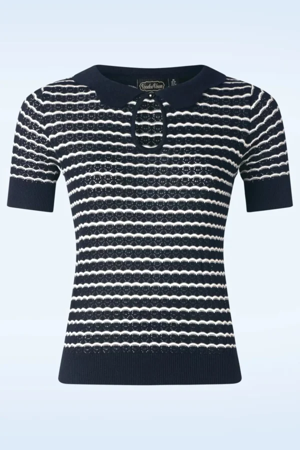 Scallop Stripe Top In Marineblauw-Vixen Best