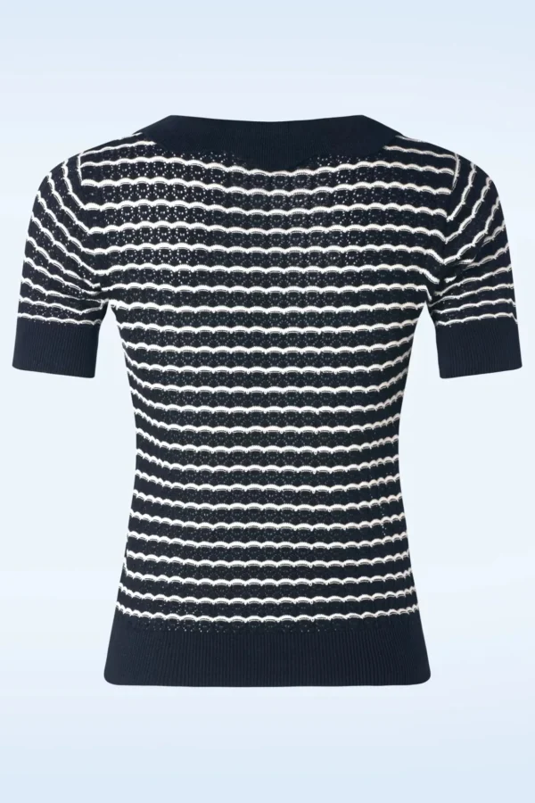 Scallop Stripe Top In Marineblauw-Vixen Best