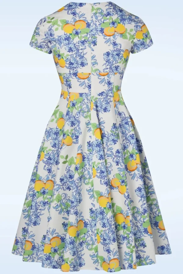 Topvintage Exclusive ~ Joliena Swingjurk In Wit En Blauw-Topvintage Boutique Collection Best