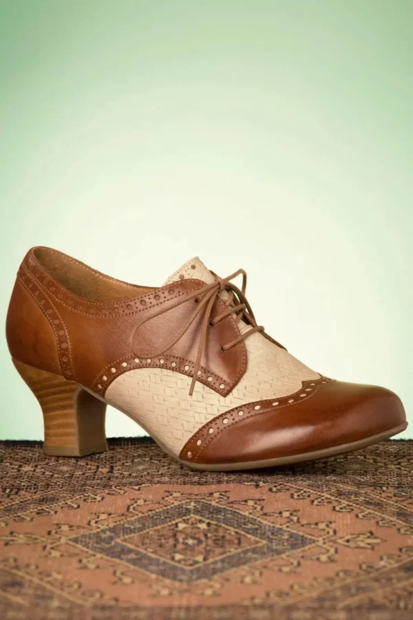 Tully Lederen Veterschoentjes In Cognac En Creme-Miz Mooz New
